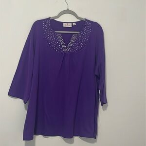 Deep Purple top, quarter length sleeves, size 2X, length 29”